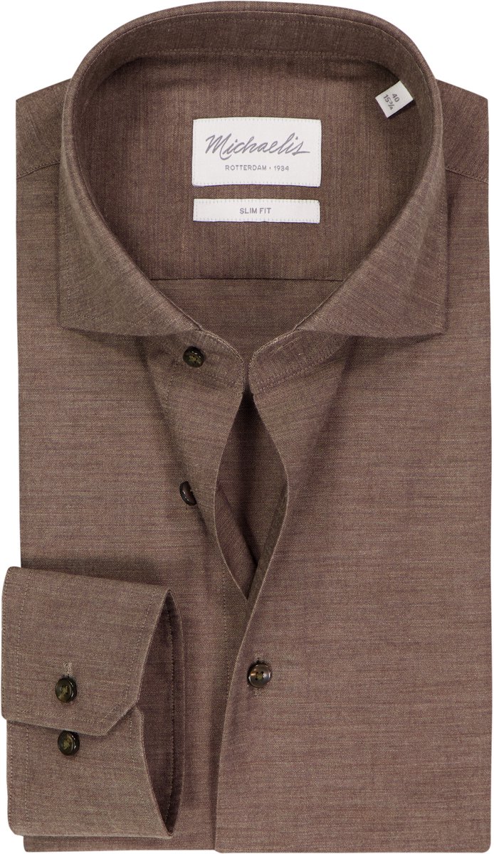 Michaelis slim fit heren overhemd - popeline - bruin - Strijkvriendelijk - Boordmaat: 43
