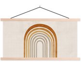 Posterhanger incl. Poster 60x30 cm - Schoolplaat - Minimalistisch - Boog - Lijnen - Beige - Textielposter - Blanke latten