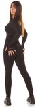 Zwarte Koucla jumpsuit met lange mouwen, V-hals, duimgaten en strakke pasvorm.