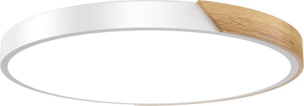 Aufun LED plafondlamp van hout, koel wit 96W 6000-6500K, moderne keukenlamp voor woonkamer, slaapkamer, eetkamer, gang, kelder, balkon, wit, 60cm