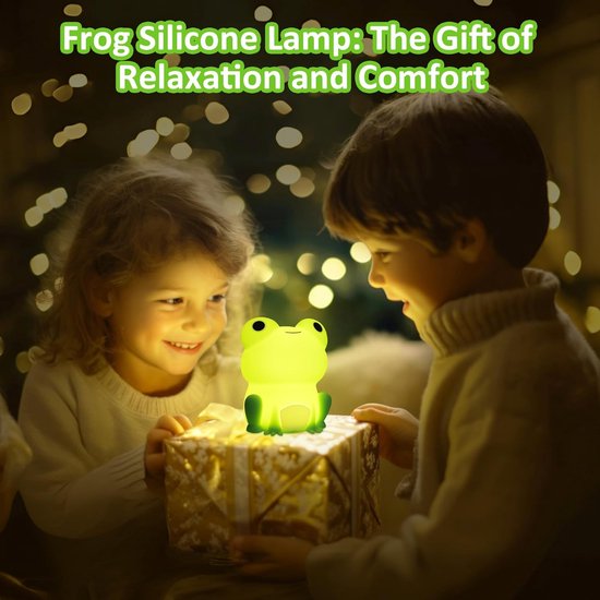 Nachtlampje - Kikker Kinderkamer Nachtlampje - Oplaadbare Dimbare Touch Bedlamp (Silicone) - Draagbaar Kindercadeau - Geschikt voor Jongens - Meisjes en Baby's - Zachte Dieren Siliconen Lamp - Draagbare Dimbare Touchbediening van Merkloos — afbeelding 4