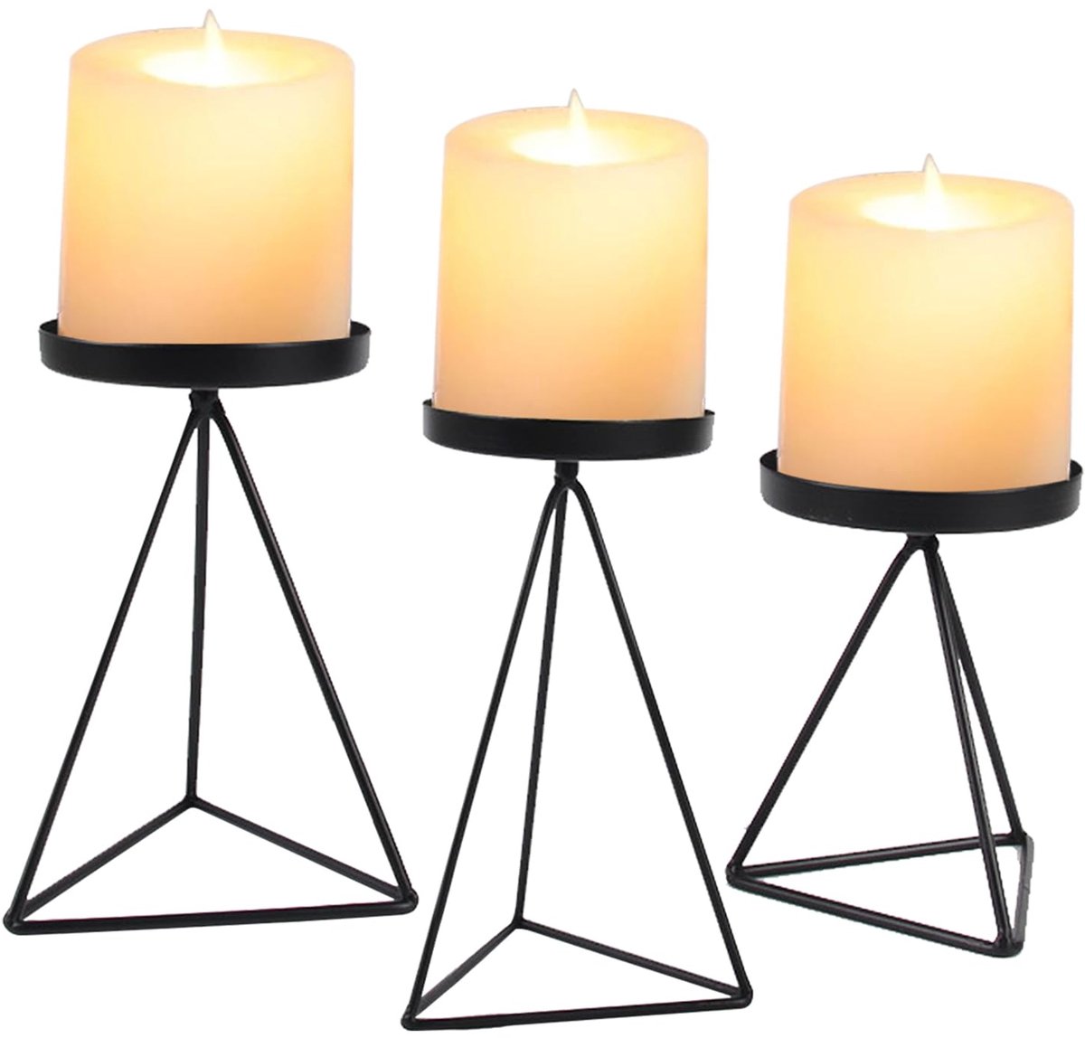 Ibenzoa® Stijlvolle 3-delige kandelaarset voor stompkaarsen met geometrisch ontwerp, perfect voor decoratie
