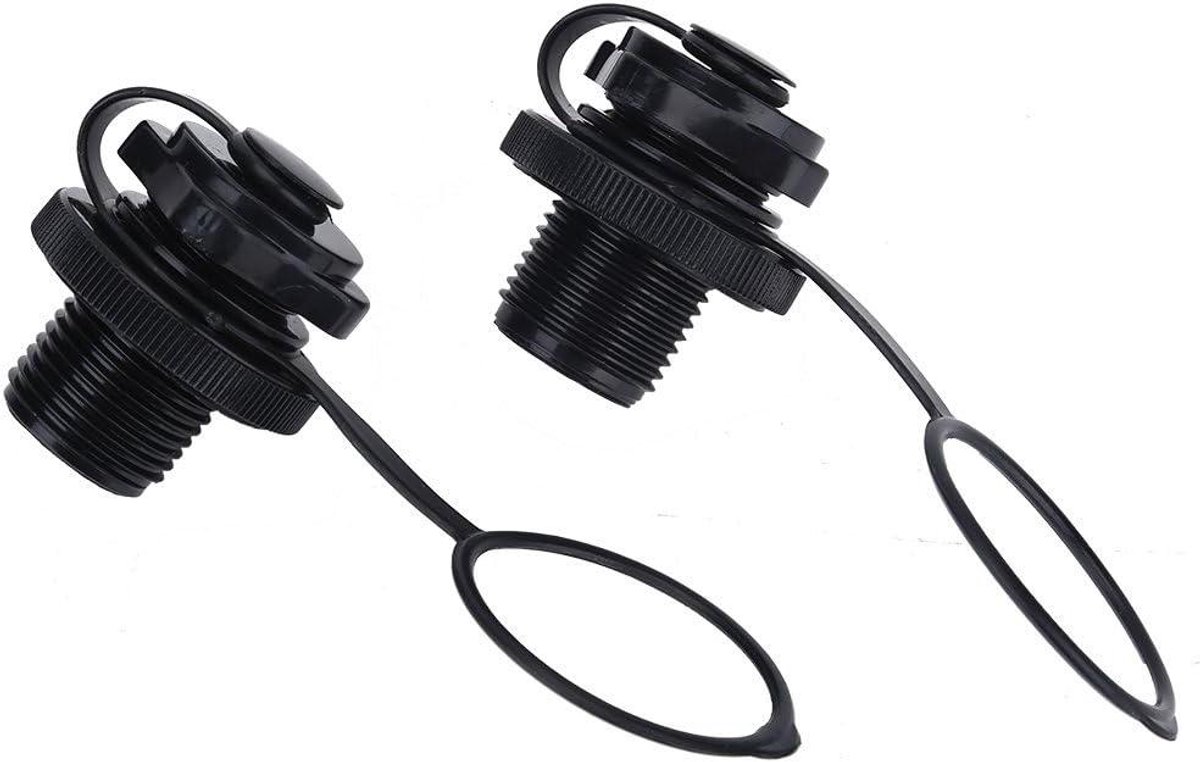 Allecto Plus - 2 stuks Opblaasboot Luchtventiel Spiraal Lucht Pluggen - Zwarte One-way Inflatie Vervanging - Geschikt voor Rubberboot, Kano, Zwembad - Bootbedden