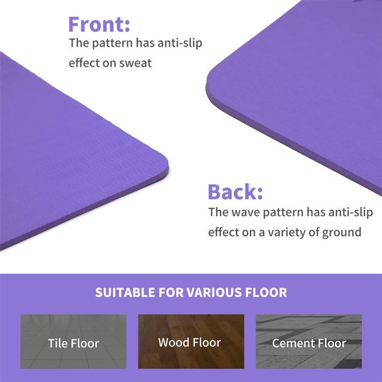 Antislip Yogamat voor Pilates en Yoga - Milieuvriendelijke TPE Fitnessmat 183 x 61 cm — afbeelding 3
