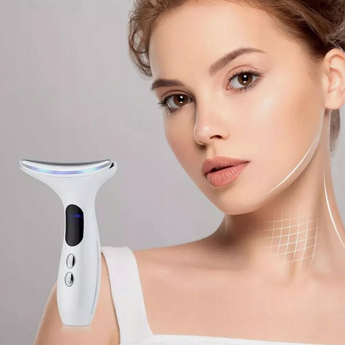 3-in-1 LED anti-aging schoonheidsapparaat - Driekleurig dolfijnbionisch ontwerp - Microstroomtechnologie - Kan rimpels verwijderen - Verstevigt de huid - Anti-veroudering - Vier modi - Wit