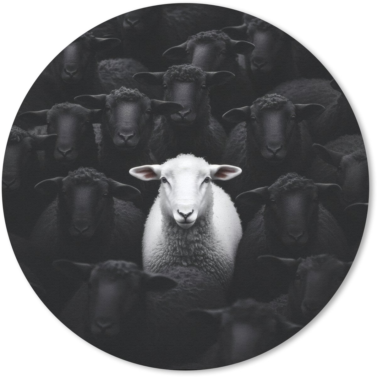 Muismat rond 50x50 cm - Mousepad Schapen - Wit - Duisternis - Ronde muismatten