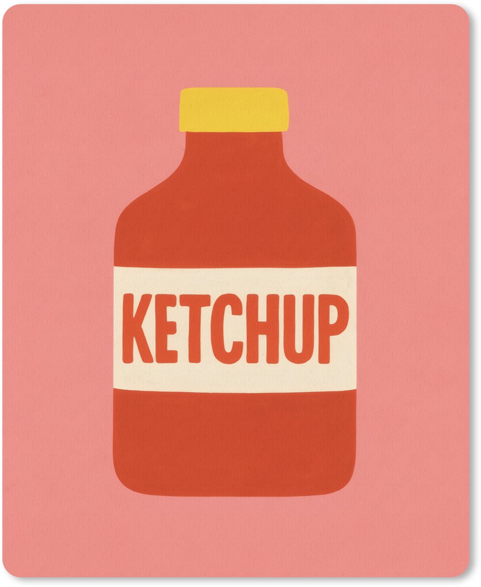 Muismat 19x23 cm - Mousepad Ketchup - Fles - Rood - Minimalistisch - Muismatten