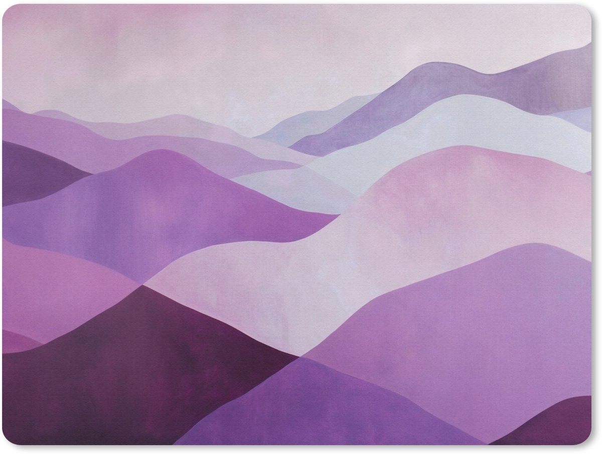 Muismat 23x19 cm - Mousepad Abstract - Heuvels - Landschap - Paars - Muismatten