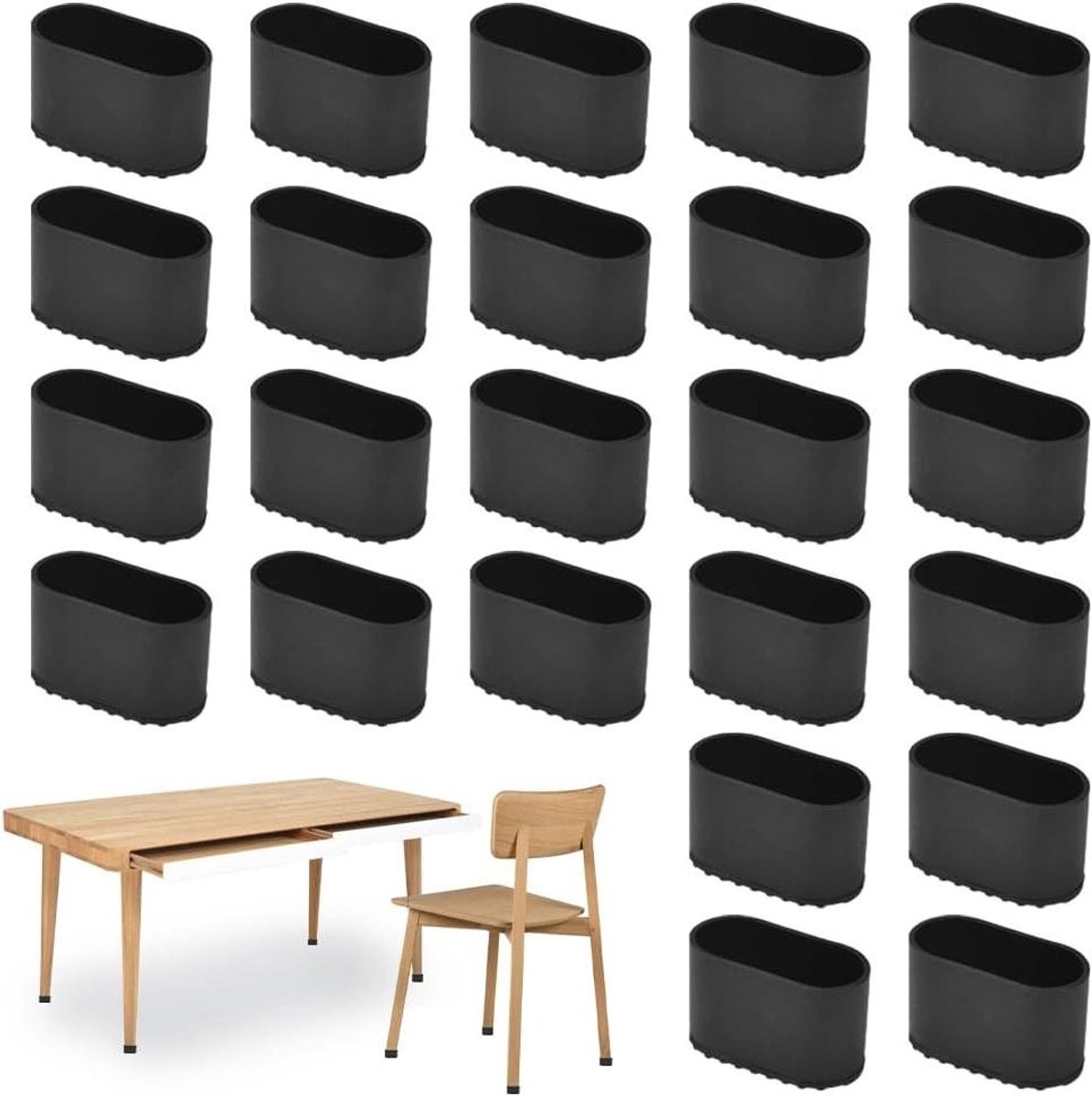24 stuks ovale kunststof stoelpootdoppen - Stoelbeschermers voor vloer - Antislip voetkappen - Stoelbescherming met vloerbescherming