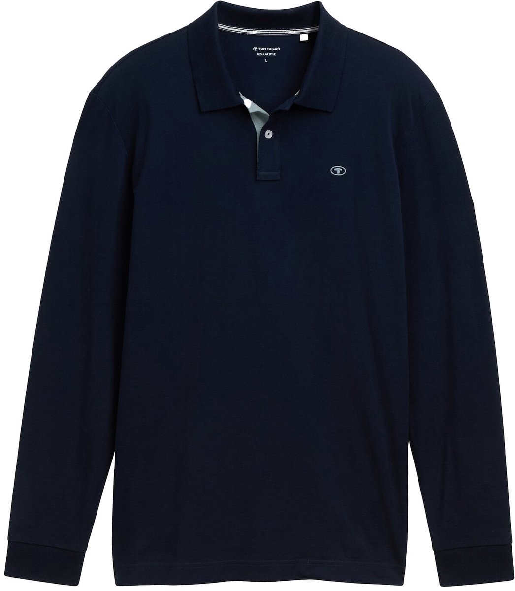 Tom Tailor - Piqué poloshirt met lange mouwen - Maat XL - sky captain blue