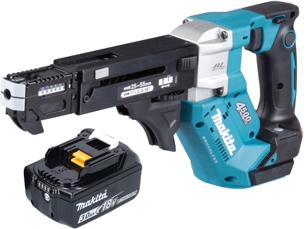 Makita DFR 552 F1 accu-magazijnschroevendraaier 18 V 25 - 55 mm borstelloos + 1x accu 3,0 Ah - zonder lader
