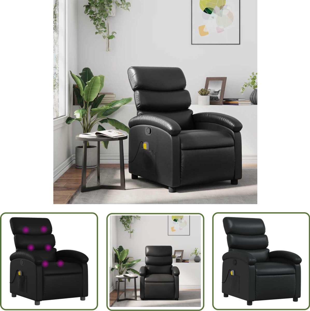 vidaXL Massagestoel - van - zwart - kunstleer