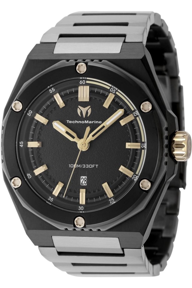 TechnoMarine CORAL - Legacy TM-416088 Heren Horloge - Waterdicht - Analoog - Quartz Uurwerk - Roestvrij Staal met zwarte Wijzerplaat - 45mm