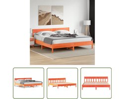 vidaXL Wasbruine Bed Frame - Massief Grenenhout Bed Frame - Bedframe zonder matras massief grenenhout wasbruin 180x200 cm - Bed Frame 180x200 - Tweepersoons Bed Frame - Landelijk Bed Frame