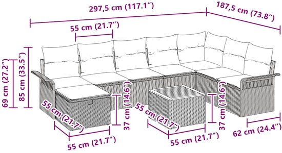 vidaXL - Tuinbank - Set - met - kussen - met - opslag - 9 - pcs - Zwart - Poly - rattan