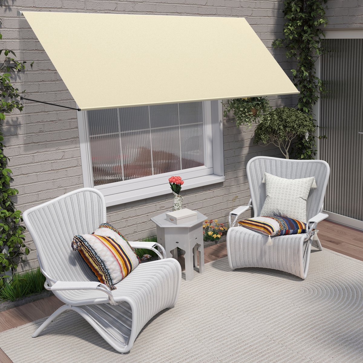 Markies Uitvalscherm Balkonzonwering Zonwering incl. Montagetoebehoren ideaal voor Ramen en Balkons - S - 150x145cm - Beige