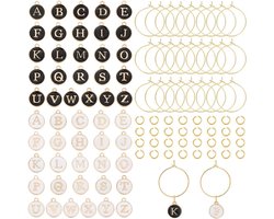 Enamel Letter Drink Tags - Wine Charms - Alloy Black White a-z Alphabet Markers Charm - 26 Capital Letters - Glass Identifier voor Collecting - Wedding Holiday Gift Party Favor Drinks