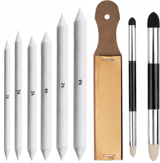 ByShane - Blending stumps en tortillons set met sponzen en puntenslijper - 6 stuks