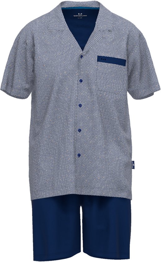 Gotzburg heren shortama met knoopjes - middenblauw mini dessin
