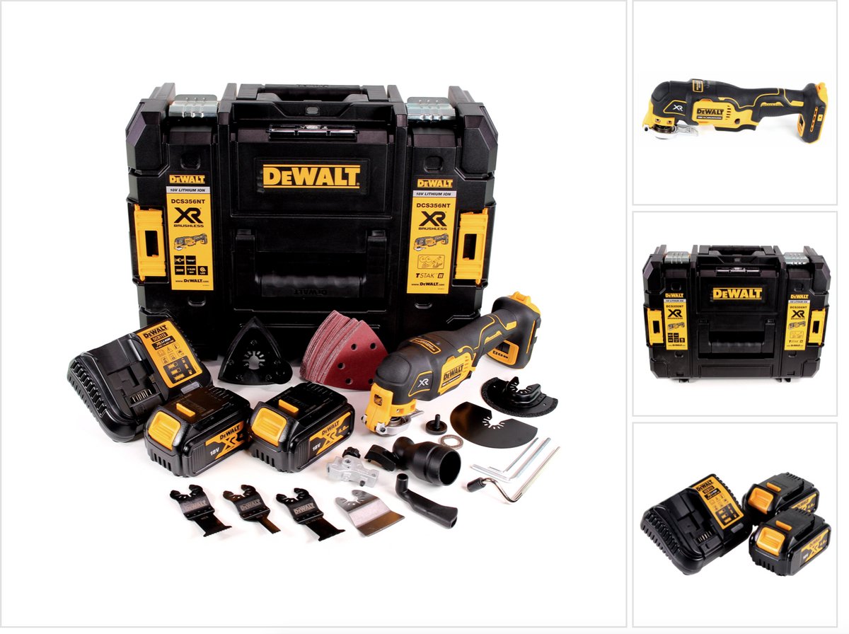 DeWalt DCS 356 M2 accu-multitool 18 V borstelloos + 2x accu 4,0 Ah + oplader + 19-delige accessoire set + TSTAK