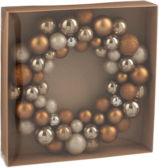 J-Line Couronne Boules De Noël Plastique Marron