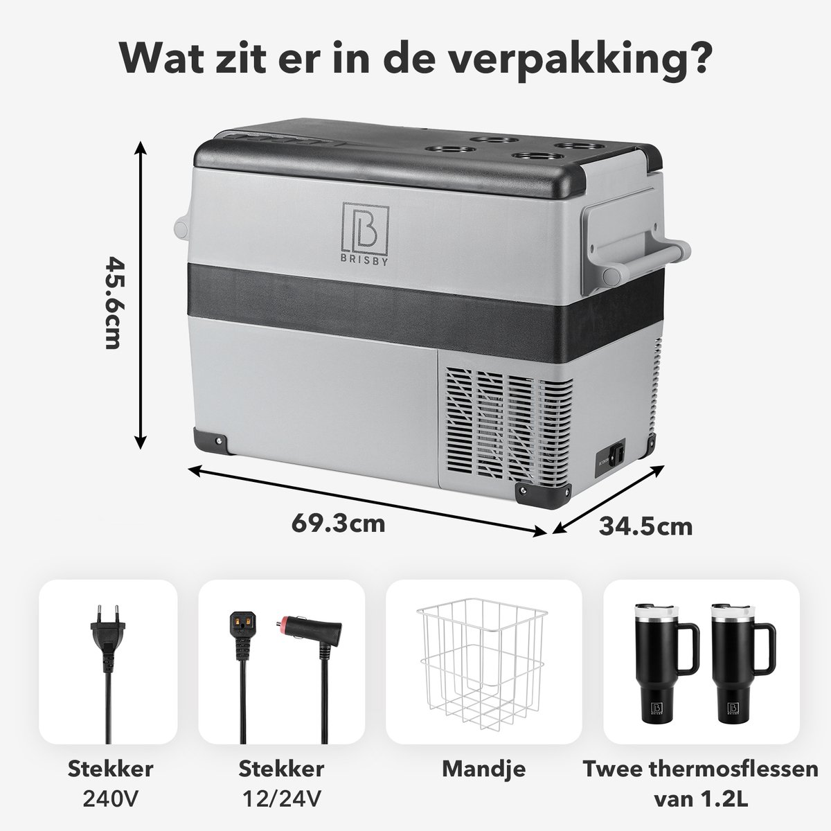 Brisby 40,5 L Compressor Koelbox – Elektrische Koelbox & Vriezer 12 V/230 V – Inclusief Uitneembaar Mandje & 2× 1,2 L Thermosflessen – Draagbaar voor Camping, Auto & Thuis – foto 5
