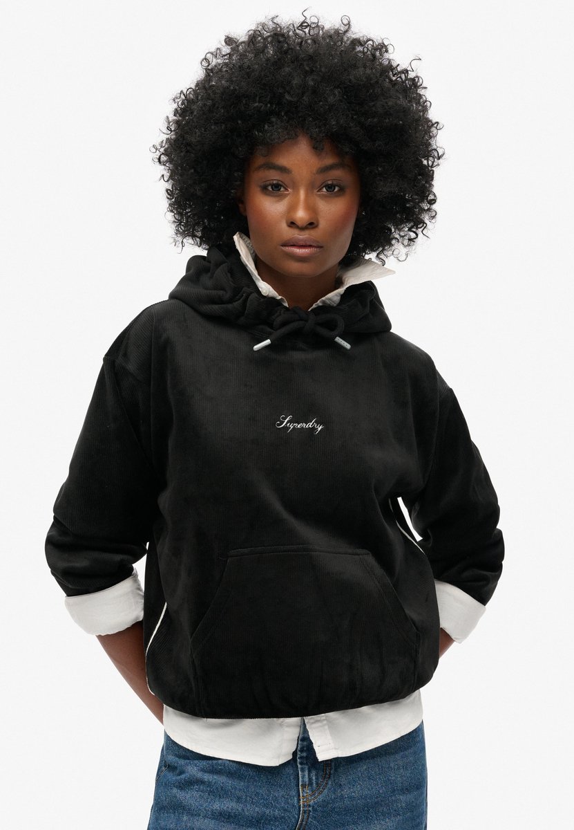 Superdry Ruimvallende Country Club velours hoodie Dames Hoodies Zwart