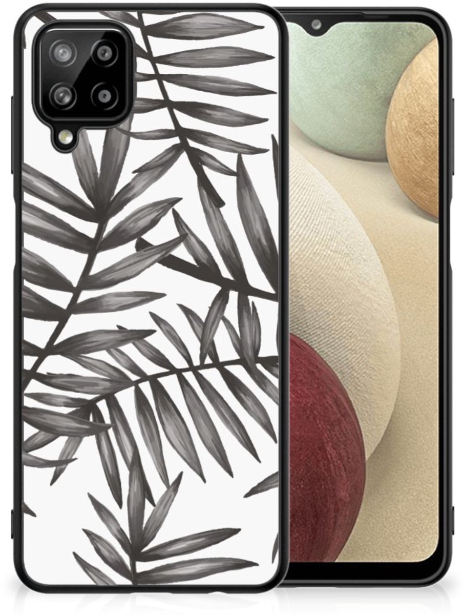 Samsung Galaxy A12 Bloemen Hoesje Leaves Grey