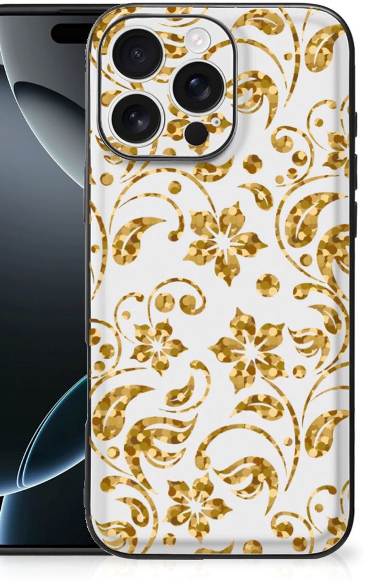 iPhone 16 Pro Max Bloemen Hoesje Gouden Bloemen