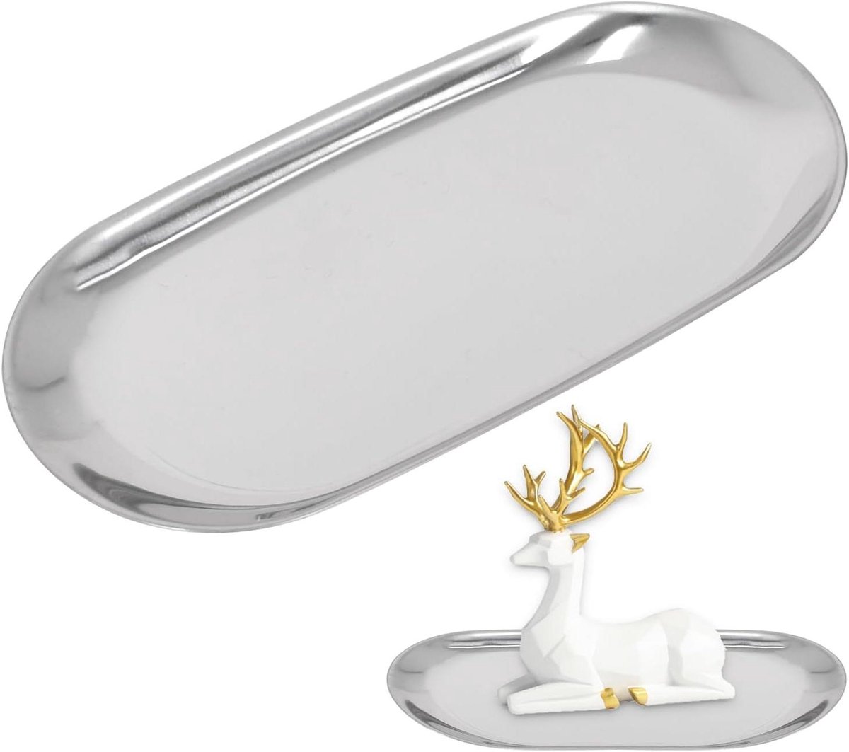 Inovra Plus - Ovaal dienblad zilver roestvrij staal 18 x 85 cm voor dessert cosmetica sieraden en kaarsen - Elegant ovaal decoratie kaarsendienblad