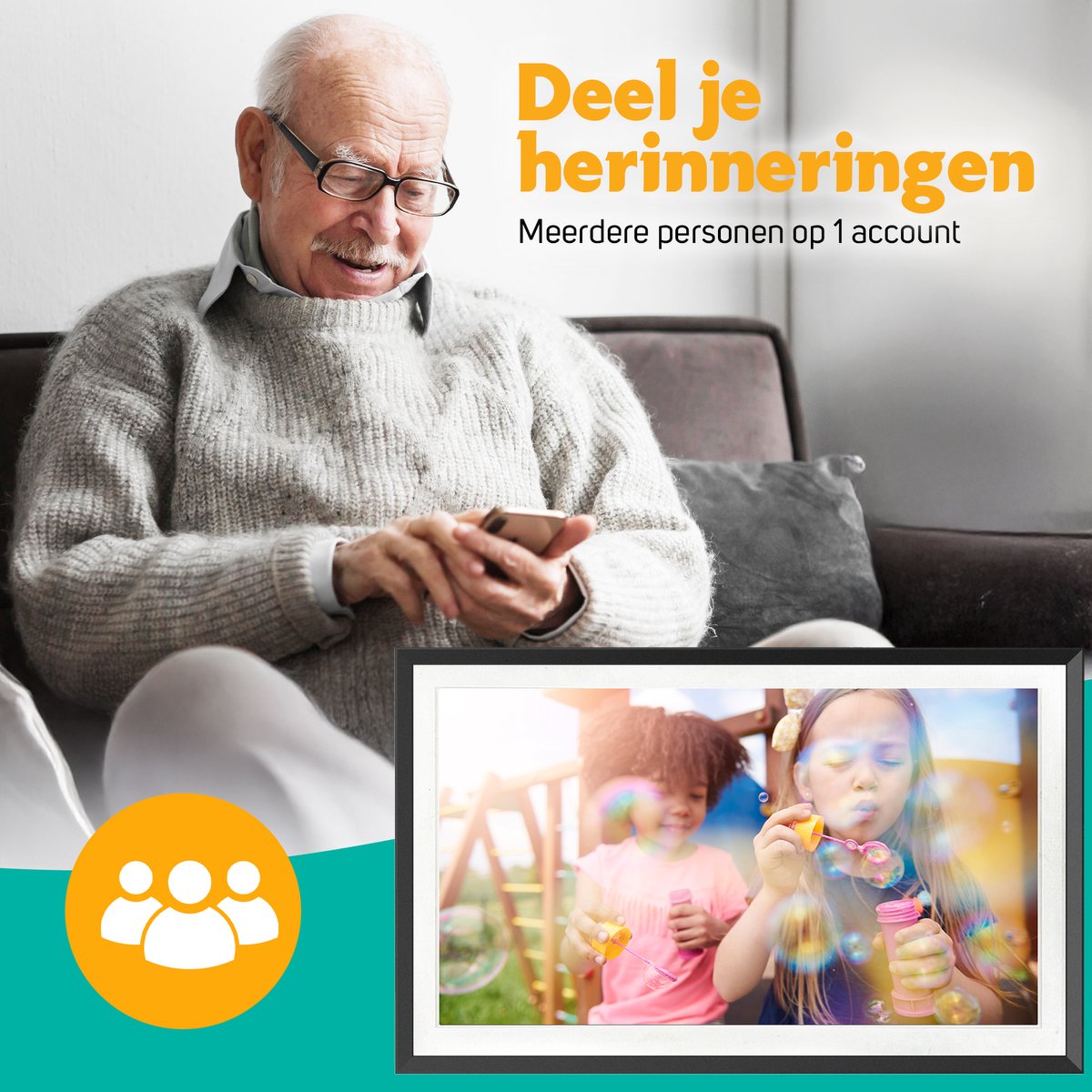 Pora&Co - Digitale fotolijst met WiFi en Frameo App - 15.6 inch - Pora – HD+ -IPS Display – Zwart hout - Micro SD – Touchscreen thumbnail 4