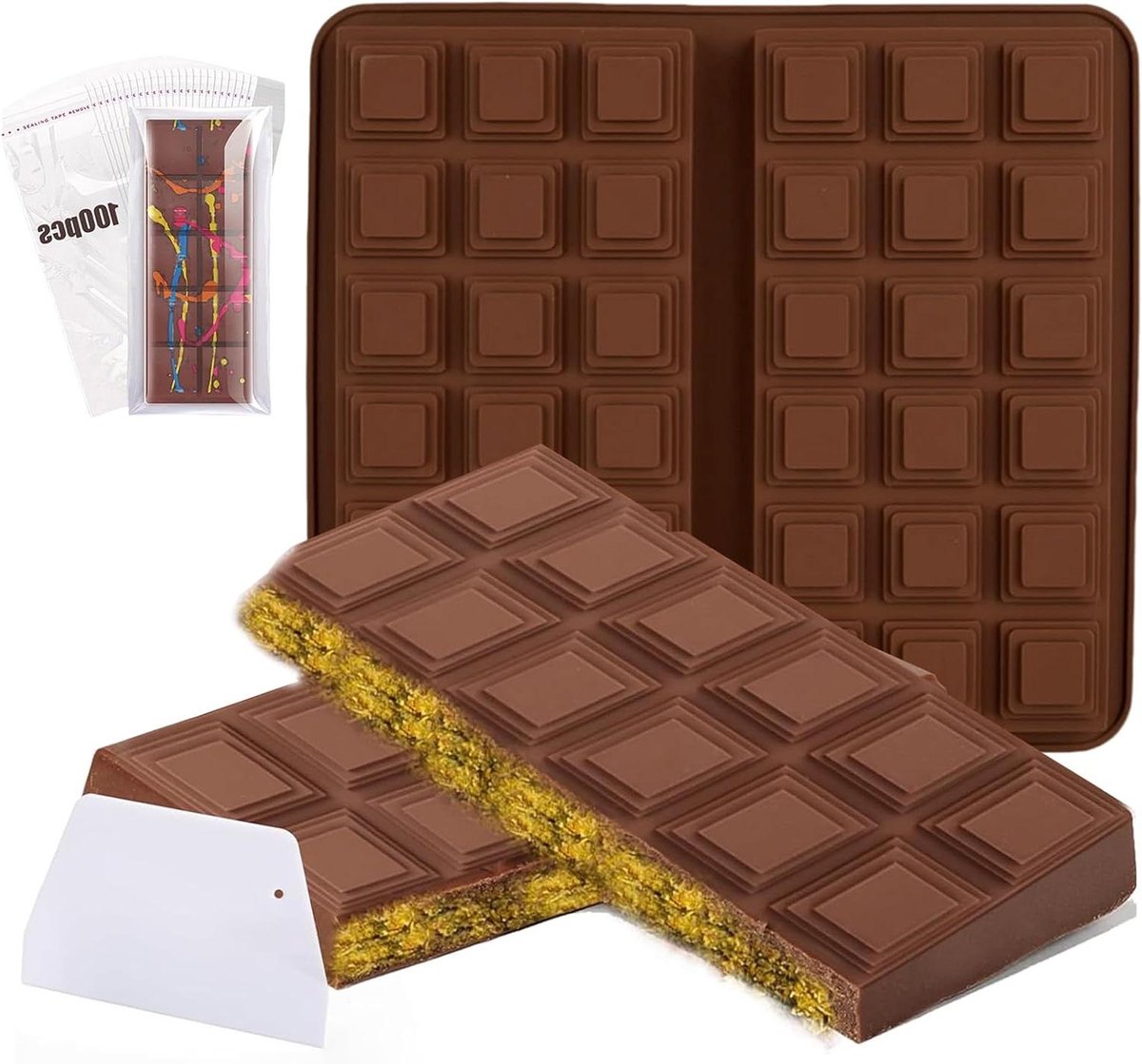 Allecto Plus - Chocoladevorm Siliconen voor Gebak met Pistachenoten - Diepvries- en Bakvast met Engelenhaar en Deegdraden