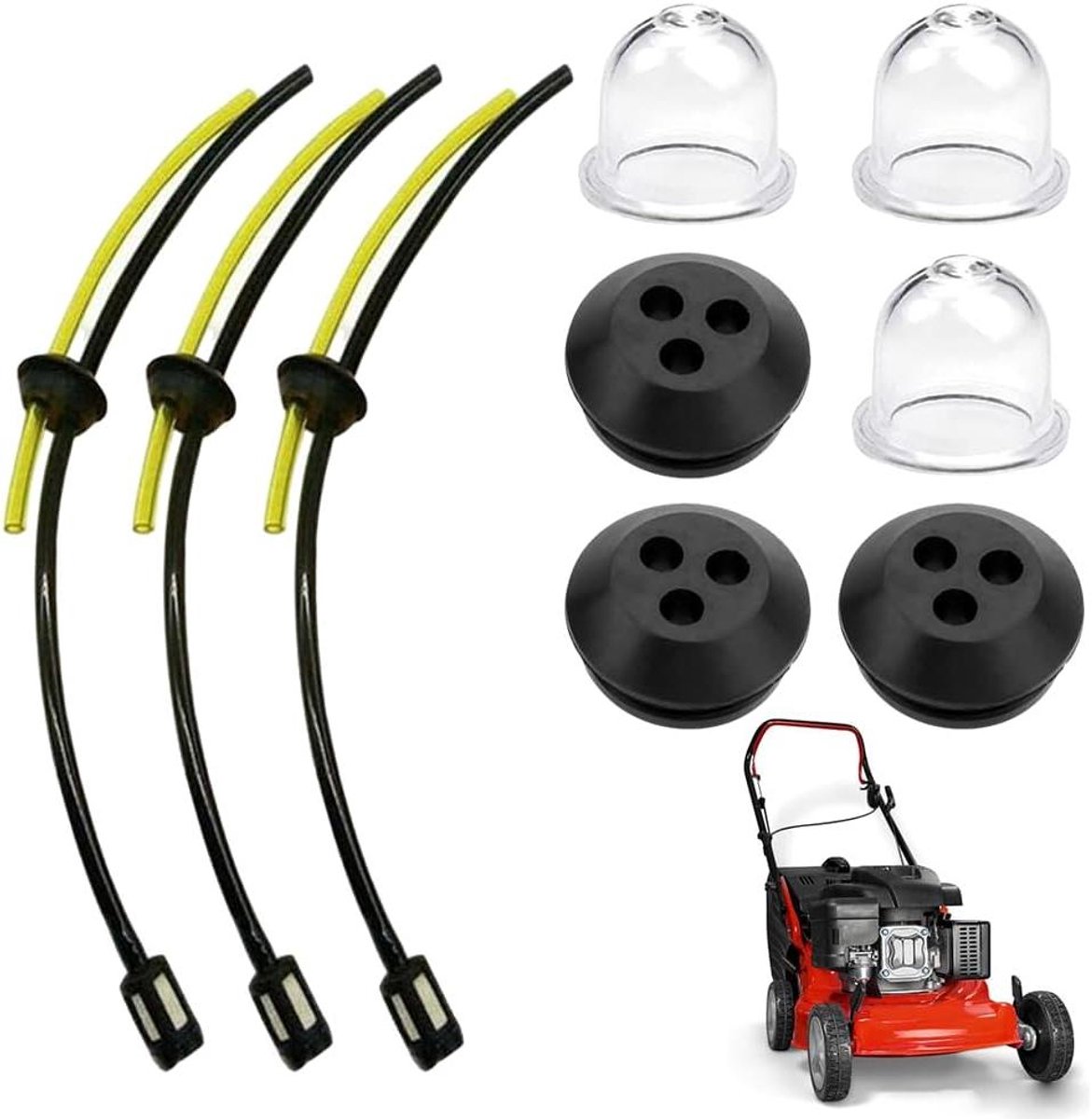 Allecto Plus - Universele benzinefilterset, 9 stuks met primerlamp - Voor trimmer en mower reserveonderdelen