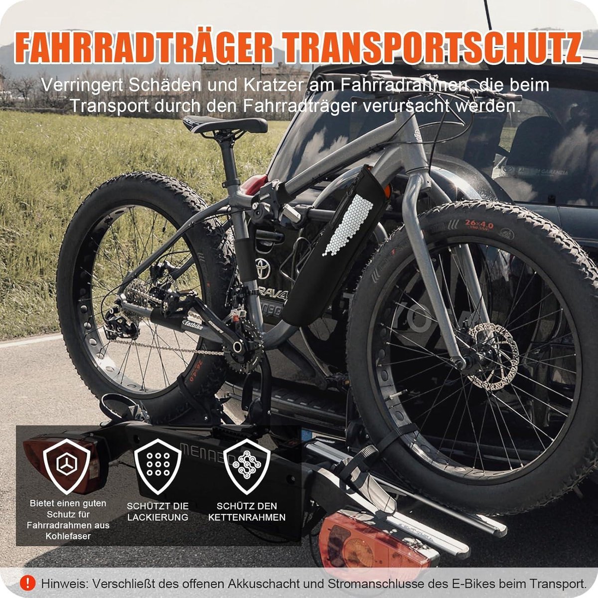 Allecto Plus - Set van 4 beschermhoezen voor e-bike accu's - Met flessenhouder - Framebescherming tegen kou en vuil - Verlengt levensduur accu - Carbon frame lakbescherming 33-46 cm omtrek