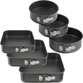 Inovra Plus - Set de moules à gâteau à charnière - Set de 6 pièces - Rond et carré - Base relevable - Revêtement antiadhésif - Moules à gâteaux - Différentes tailles - 16 cm à 26 cm.
