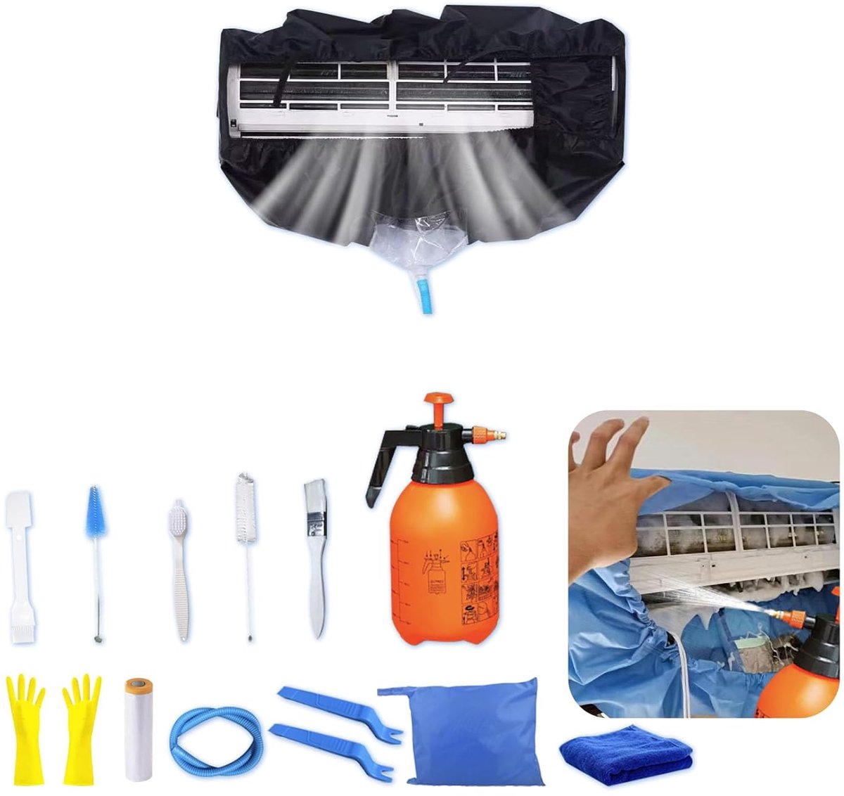 Mini Split Reinigingskit - Geschikt voor Airconditioners - 15 stuks - Zwart - Medium Grootte: 68-98cm