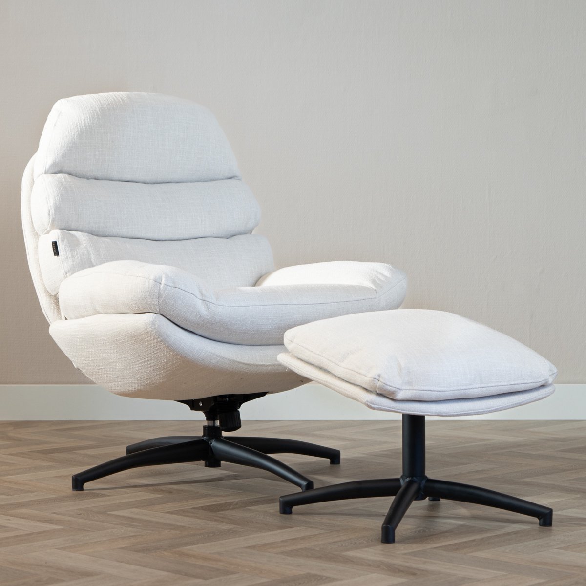 Bronx71® Draaifauteuil met hocker Palma linnen off white