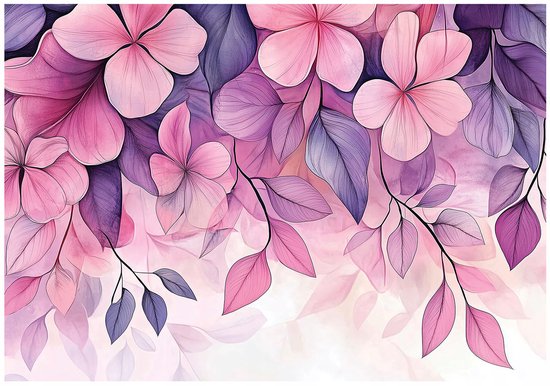 WALLARENA - Fotobehang - 250x175 cm - bloemen in roze en paars voor slaapkamer en salon, vliesbehang