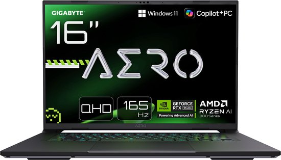 GIGABYTE AERO X16 2WHA3EEC65DP - QHD Gaming Laptop - Ryzen AI 9 HX 370 - RTX 5070 - 16 inch - 165 Hz