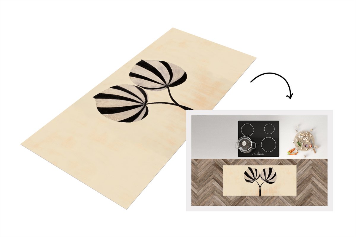KitchenYeah Keukenloper 120x50 cm - Keukenmat vinyl Bladeren - Gestreept - Stengel - Beige - Keukenmatten loper - Keuken vloerkleed tapijt