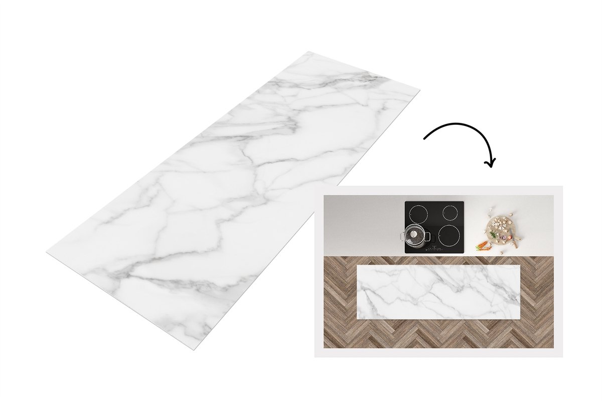KitchenYeah Keukenloper 150x50 cm - Keukenmat vinyl Marmer - Structuur - Wit - Grijs - Steen - Marmerlook - Keukenmatten loper - Keuken vloerkleed tapijt Marmer - Steen