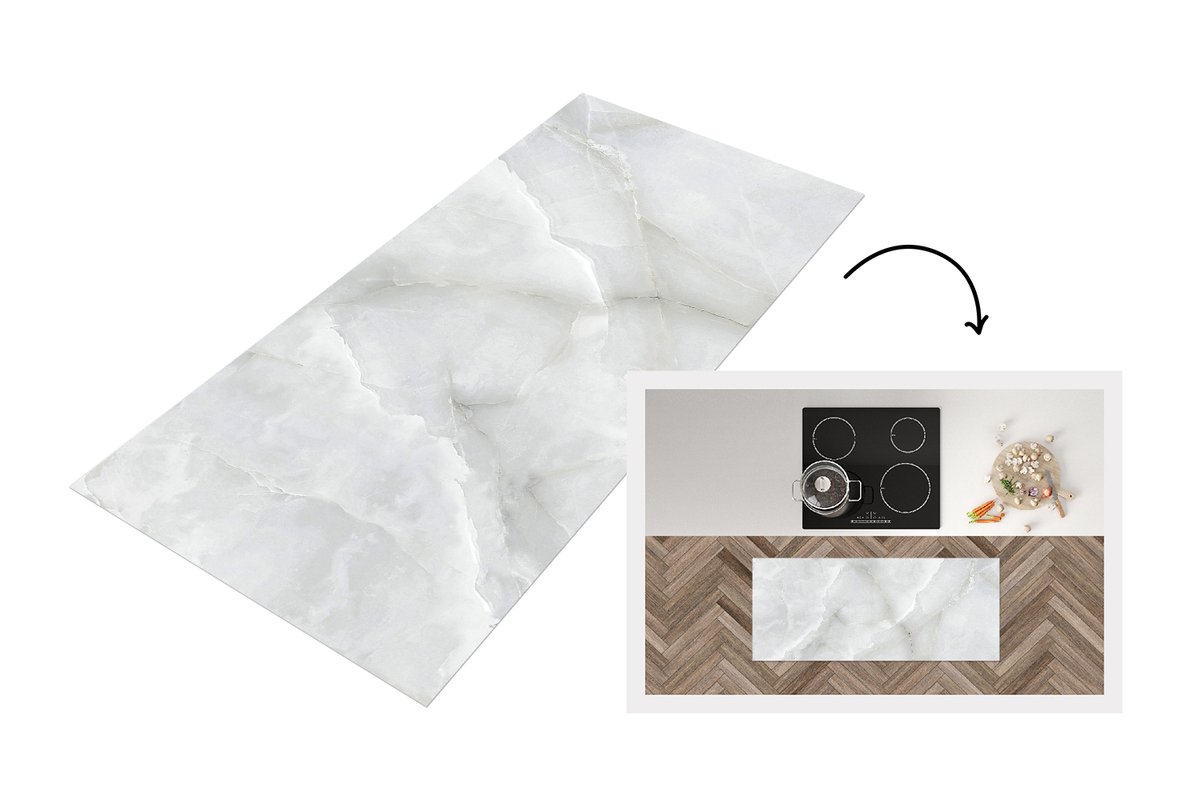 KitchenYeah Keukenloper 120x50 cm - Keukenmat vinyl Marmer - Wit - Patronen - Steen - Marmerlook - Keukenmatten loper - Keuken vloerkleed tapijt Marmer - Streep