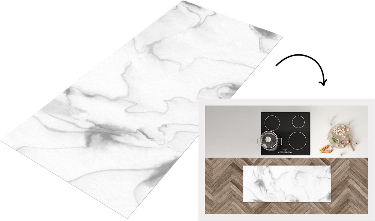 KitchenYeah Keukenloper 120x50 cm - Keukenmat vinyl Marmer - Grijs - Wit - Abstract - Marmerlook - Keukenmatten loper - Keuken vloerkleed tapijt