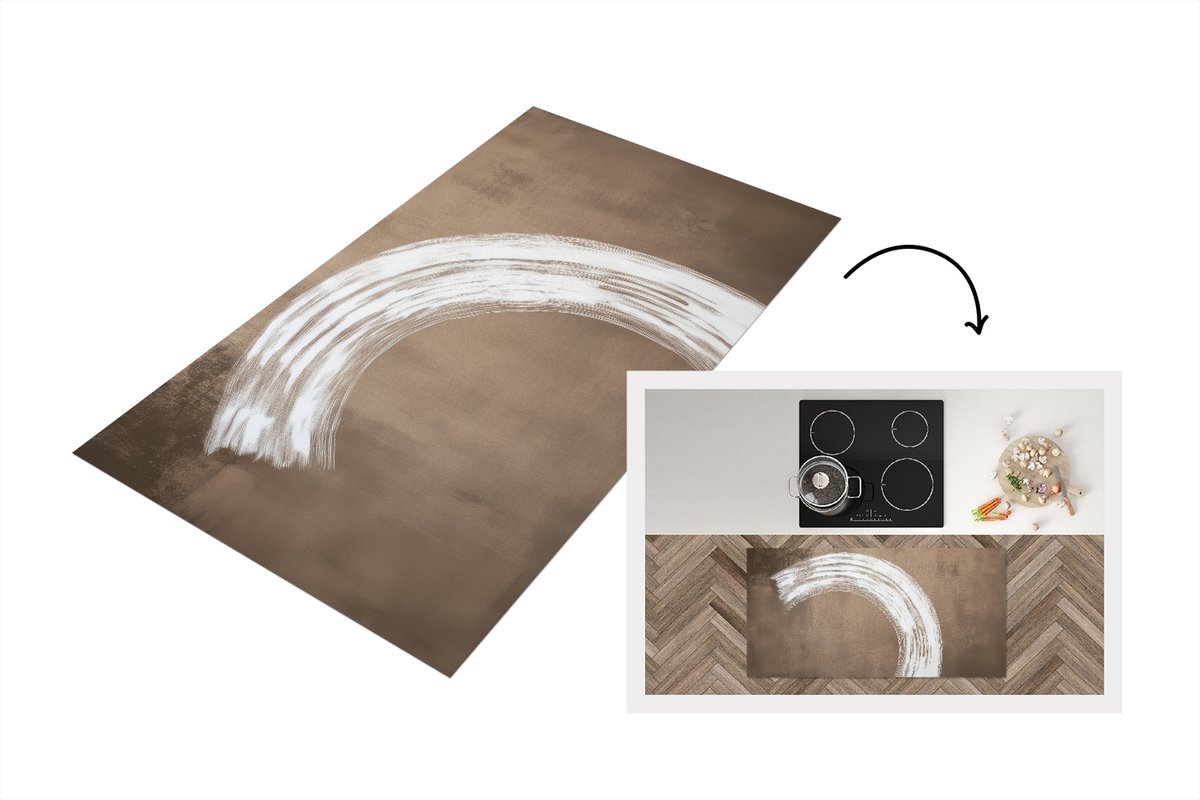 KitchenYeah Keukenloper 120x60 cm - Keukenmat vinyl Verf - Bruin - Japandi - Keukenmatten loper - Keuken vloerkleed tapijt Japandi - Cirkel