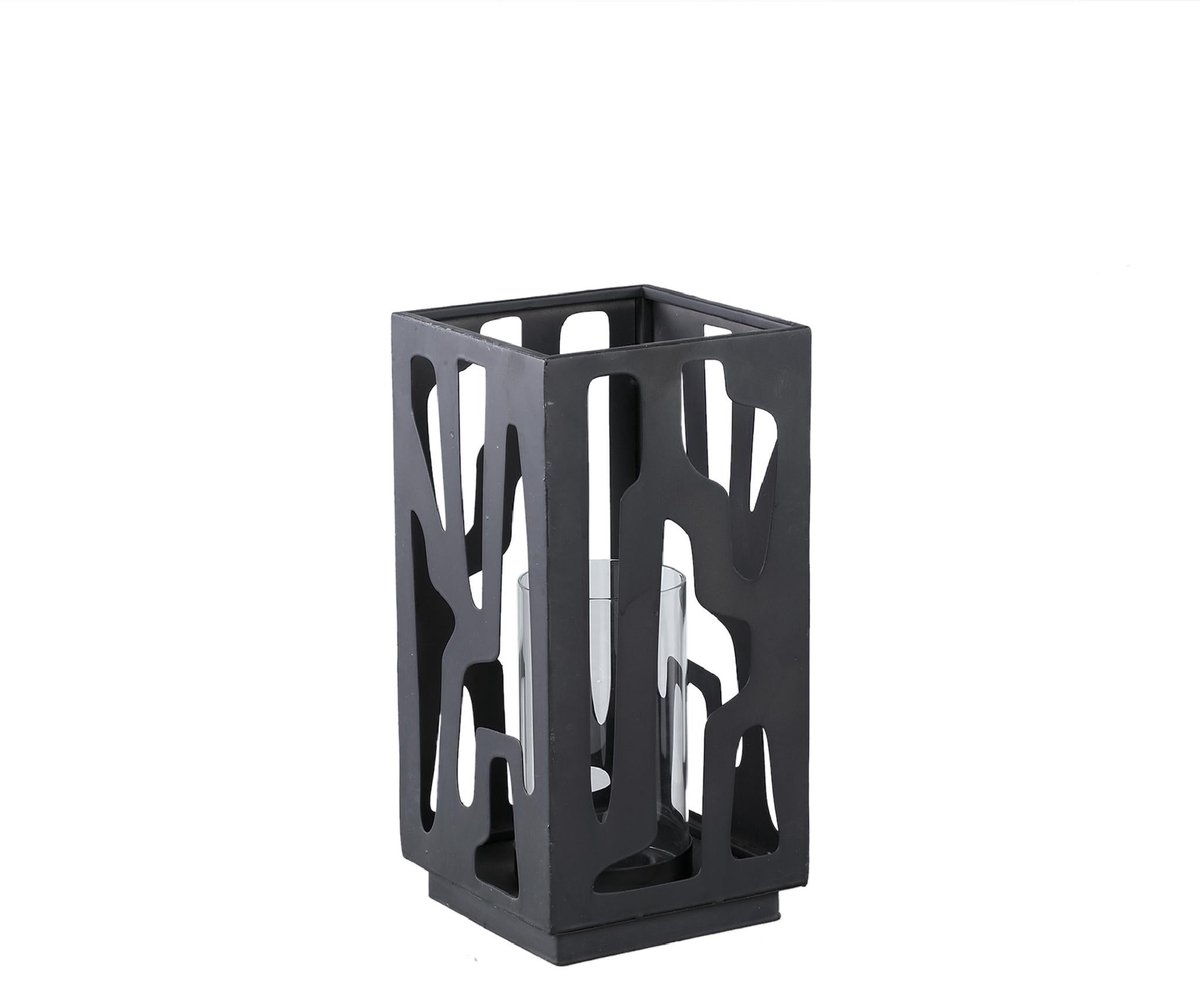 PTMD Windlicht Dewey - 16x16x32 cm - Ijzer - Zwart