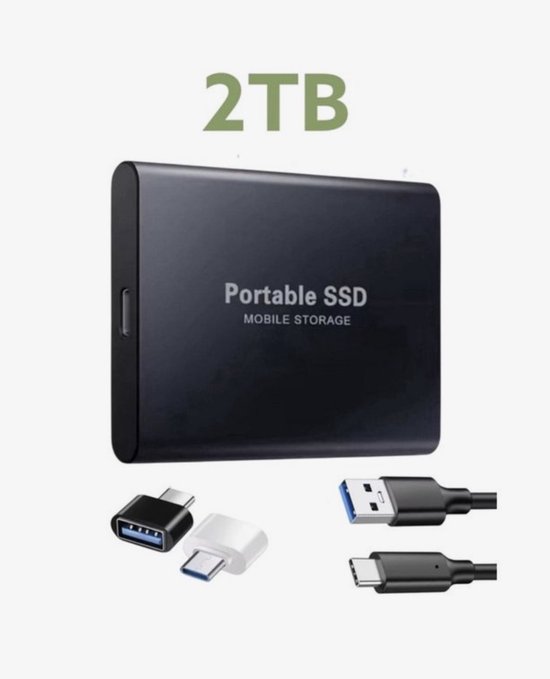Draagbare SSD Externe Harde Schijf - draagbare SSD - 2TB aan Opslag - Pc storage - Opslag extern pc of laptop - USB 3.1- type C - Portable SSD Mobile storage - Smart Portable - externe SSD - SSD externe harde schijven