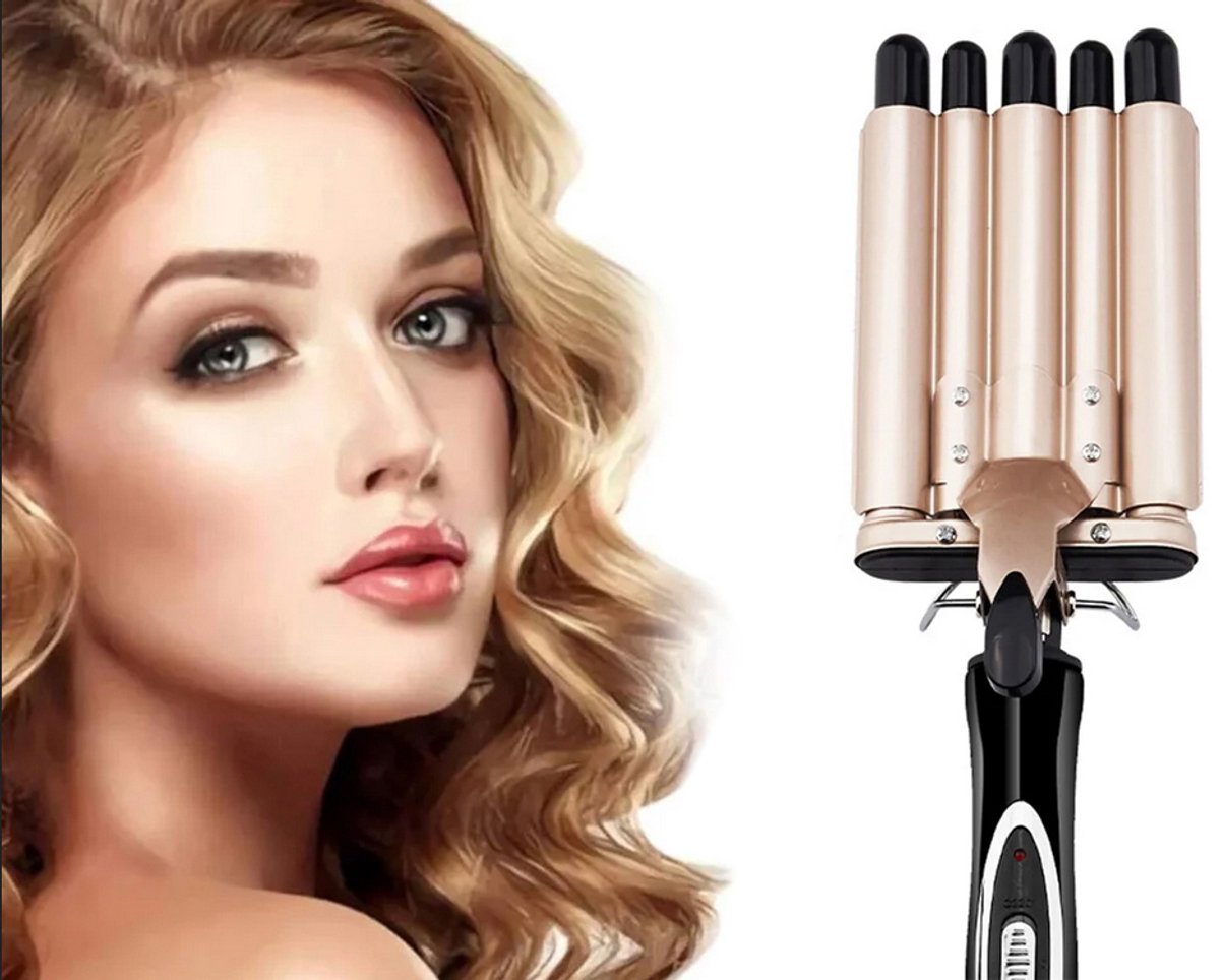 Professionele Haar Waver – Triple Krultang – 2 Temperatuurstanden – Keramische Coating – Golvenkrultang – Goudkleurig – wafeltang haar – wave krultang - 46297 thumbnail 8