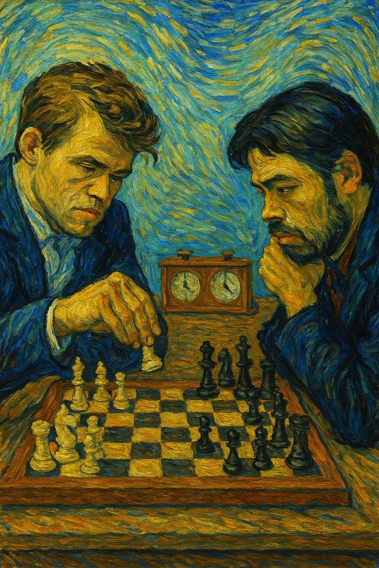 Magnus Carlsen Hikaru Nakamura Poster - Sport Posters - Schaken - Van Gogh Geïnspireerd - Wanddecoratie Woonkamer - 180 gram papier - S6520AZ - Formaat 50 x 70cm