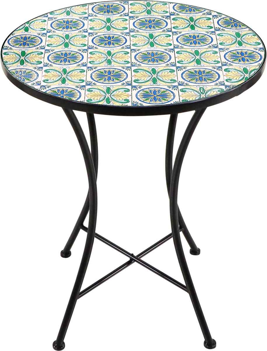 AXI Amélie Bistro Tafel - Blauw/geel – Metalen tuintafel – Rond – 60 x 60 x 75 cm - Mozaïeklook – Ingelegd met keramische tegels – Voor tuin, terras en balkon