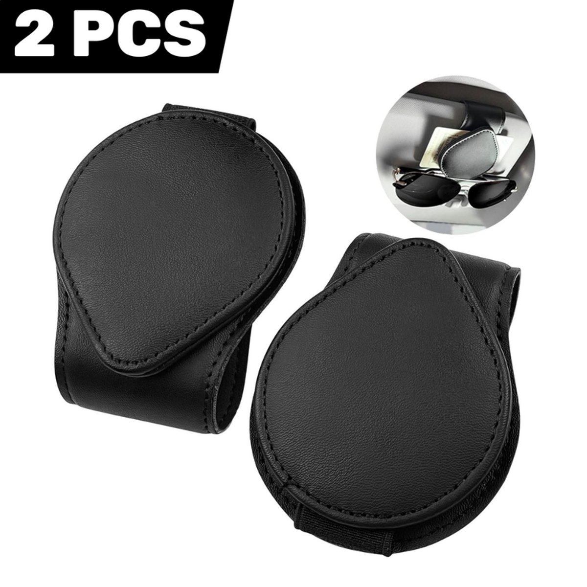 2 stuks - Brillenhouder - zwart - Multifunctionele autobrillenhouder - Zonnebrillenhouder en tickethouder voor in de auto - Compacte organizer voor brillen en documenten - Accessoires voor in de auto - 7,5 x 4,5 x 9 cm